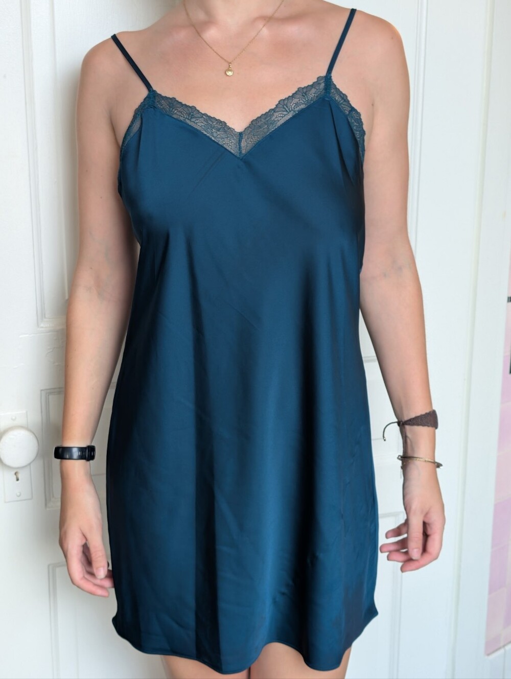 I.N.C. International Concepts Teal Satin Cowl Cami Dress